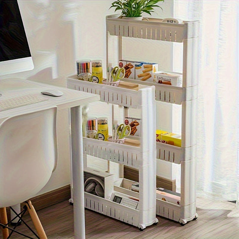 Slim 3-tier rolling storage trolley cart
