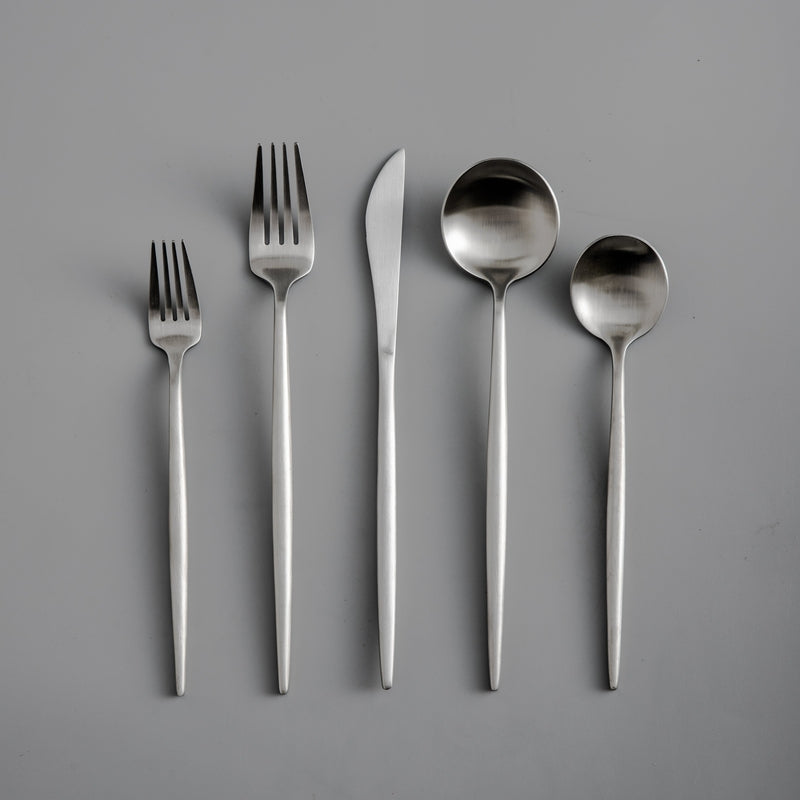 Modern matte stainless steel cutlery set