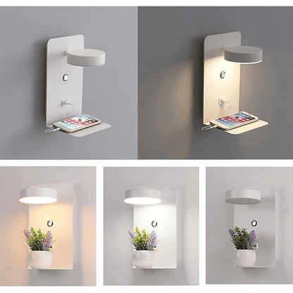 LED wall lamp with USB charging and rotating head