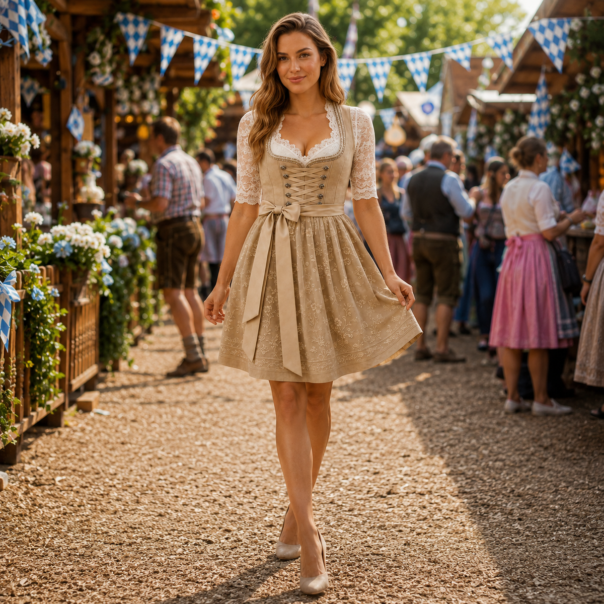 Women's Dirndl Dress – Lace-Up Bodice Oktoberfest Dress