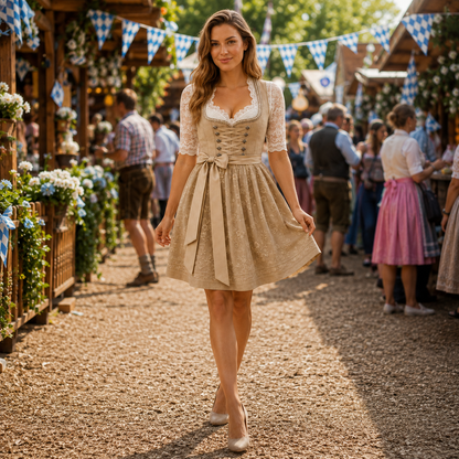 Women's Dirndl Dress – Lace-Up Bodice Oktoberfest Dress