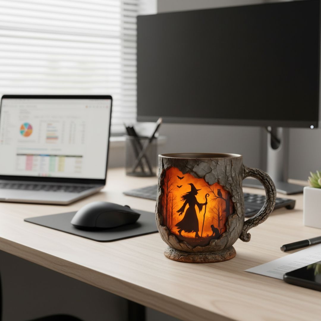 Mystical witch forest embossed ceramic mug
