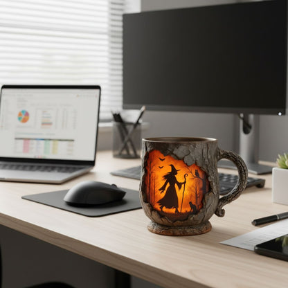 Mystical witch forest embossed ceramic mug