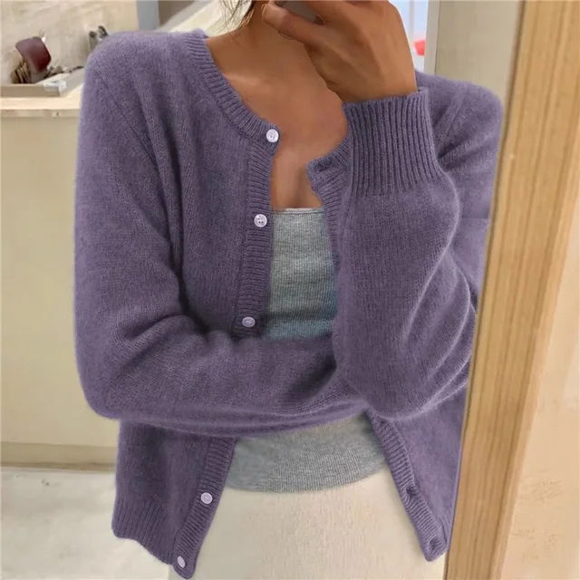 Women's Knit Cardigan – Crew-Neck Long-Sleeve Cardigan