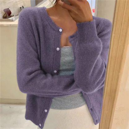 Women's Knit Cardigan – Crew-Neck Long-Sleeve Cardigan