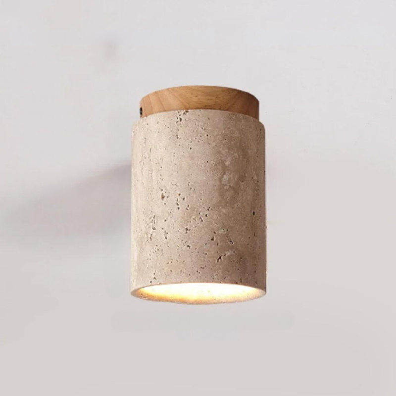 Cement & Wood Ceiling Lamp – Modern Rustic Flush Mount