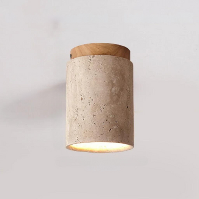 Cement & Wood Ceiling Lamp – Modern Rustic Flush Mount