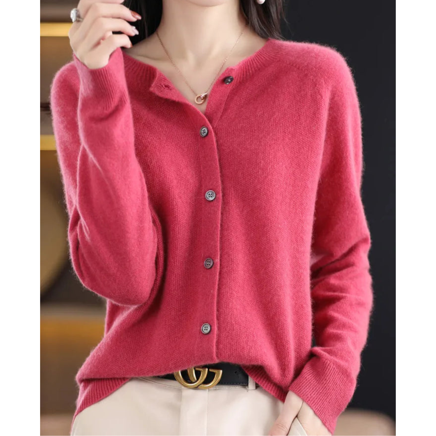 Women's soft knit cashmere-feel button cardigan