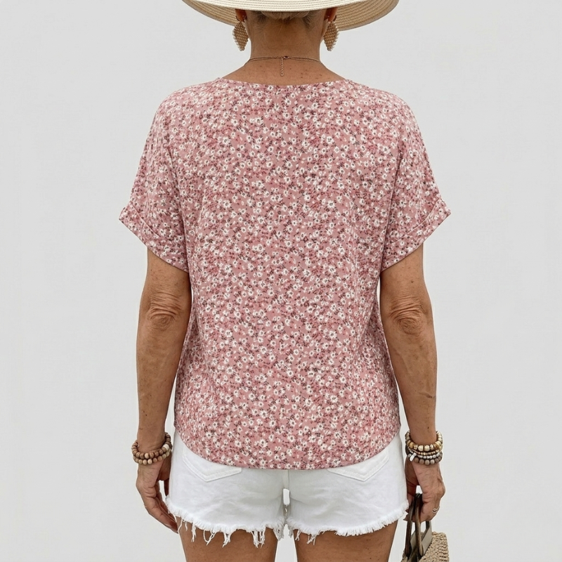 Women's floral button-detail summer blouse