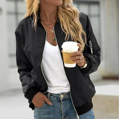 Women's Bomber Jacket – Classic Zip-Front Casual Jacket