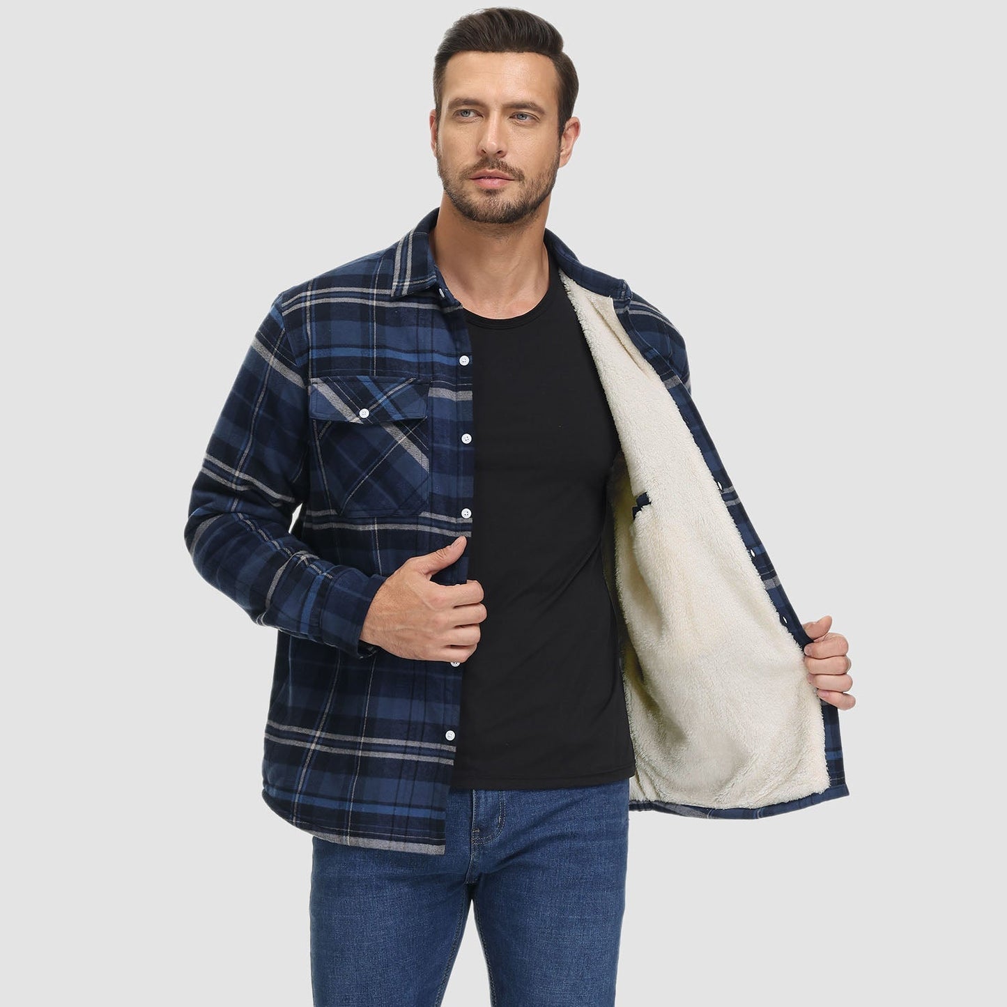 Plaid Shacket – Sherpa-Lined Casual Shirt Jacket