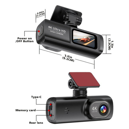 4K Ultra HD car dash cam with wide-angle lens