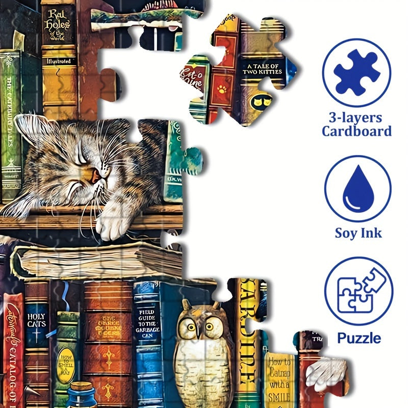 1000-piece cat bookshelf puzzle