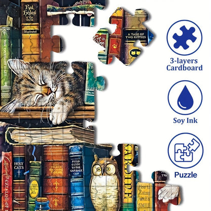 1000-piece cat bookshelf puzzle