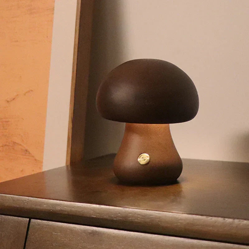 Wooden mushroom LED touch table lamp