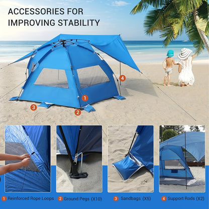 Pop-Up Beach Tent – UV Sun Shelter for 4-6 with Canopy