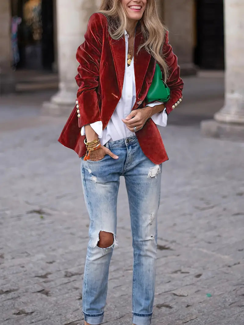 Women's Single-Button Blazer – Notch-Lapel Tailored Jacket