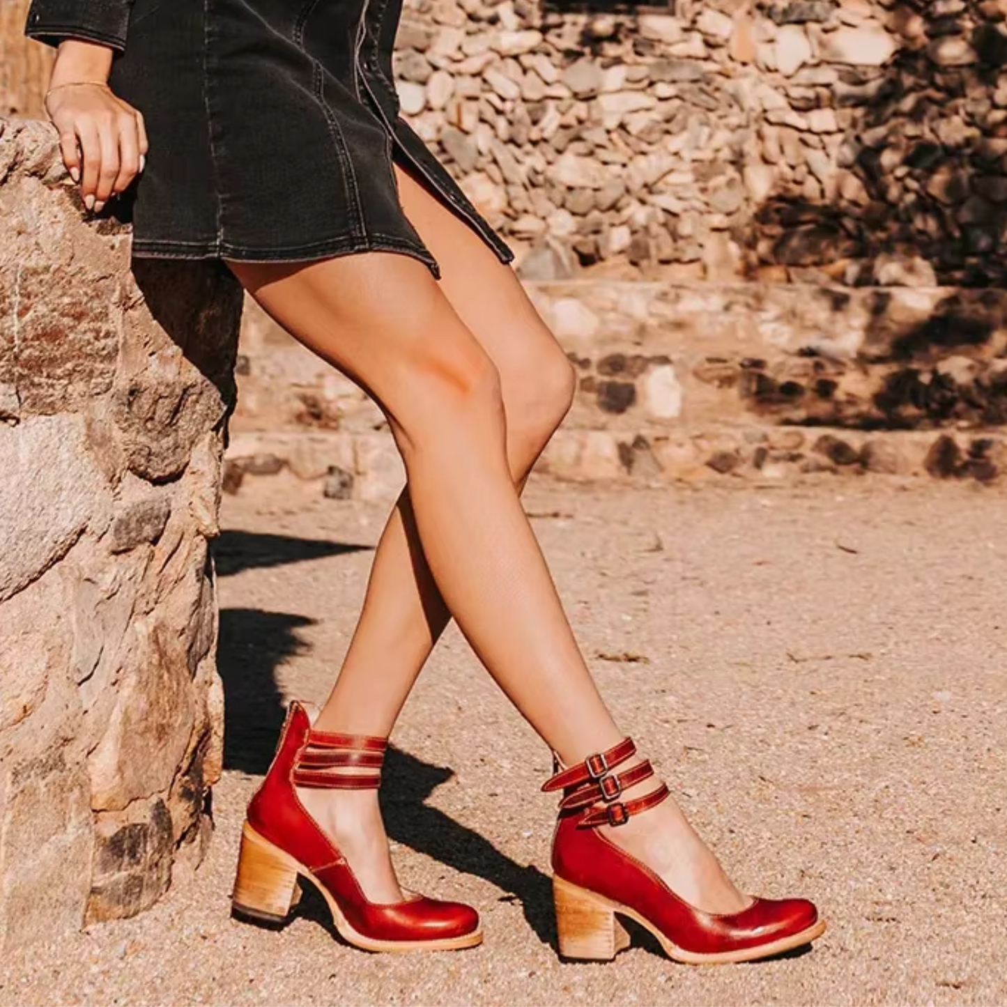 Women's buckle block-heel boots