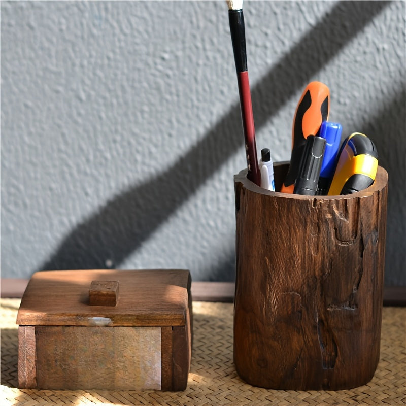 Wooden Pen Holder – Handmade Solid Wood Desk Tidy