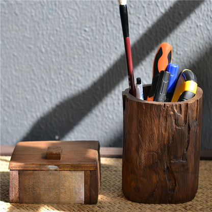 Wooden Pen Holder – Handmade Solid Wood Desk Tidy