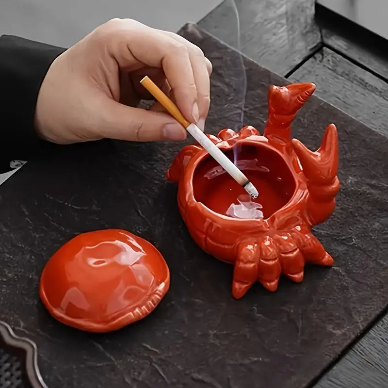 Crab-Shaped Ashtray with Lid – Novelty Lidded Ashtray