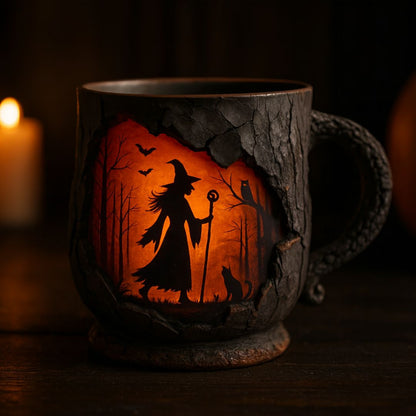 Mystical witch forest embossed ceramic mug