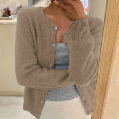 Women's Knit Cardigan – Crew-Neck Long-Sleeve Cardigan