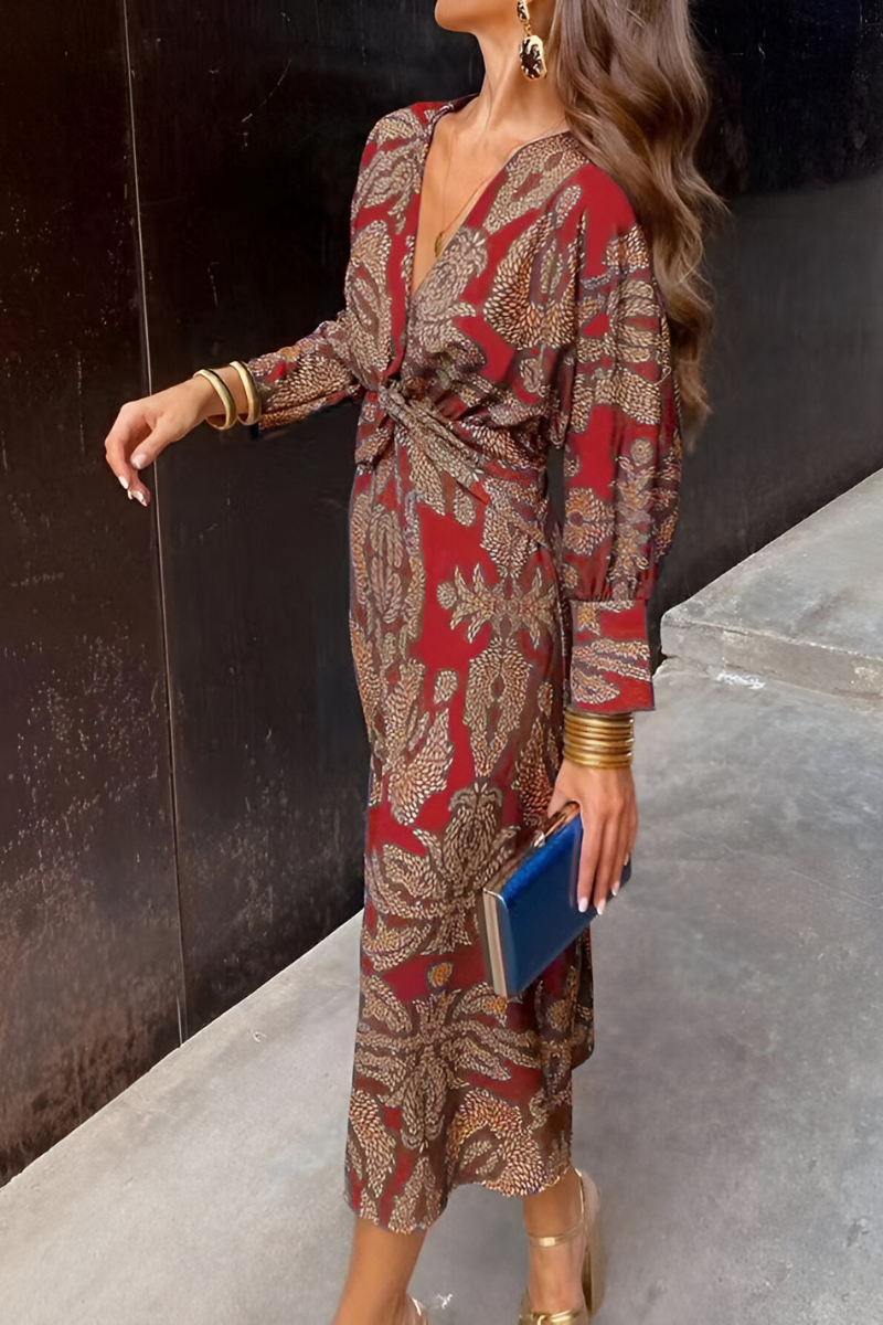 Women's floral twist-detail midi dress