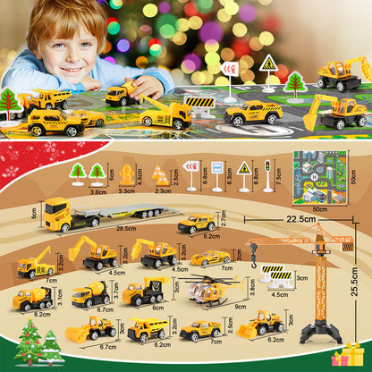 Construction toy advent calendar with vehicles