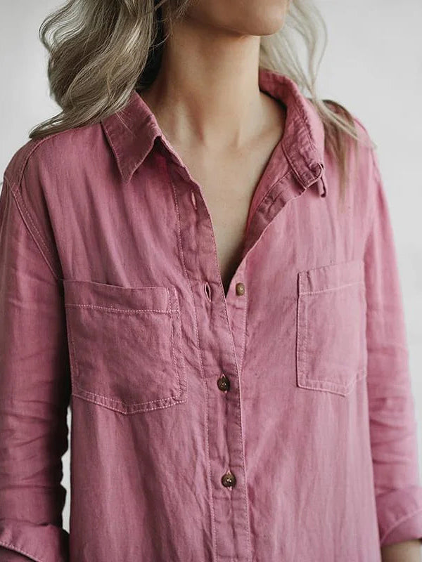 Women's 100% cotton long-sleeve button-front jumpsuit