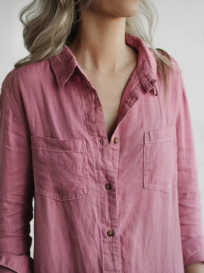 Women's 100% cotton long-sleeve button-front jumpsuit