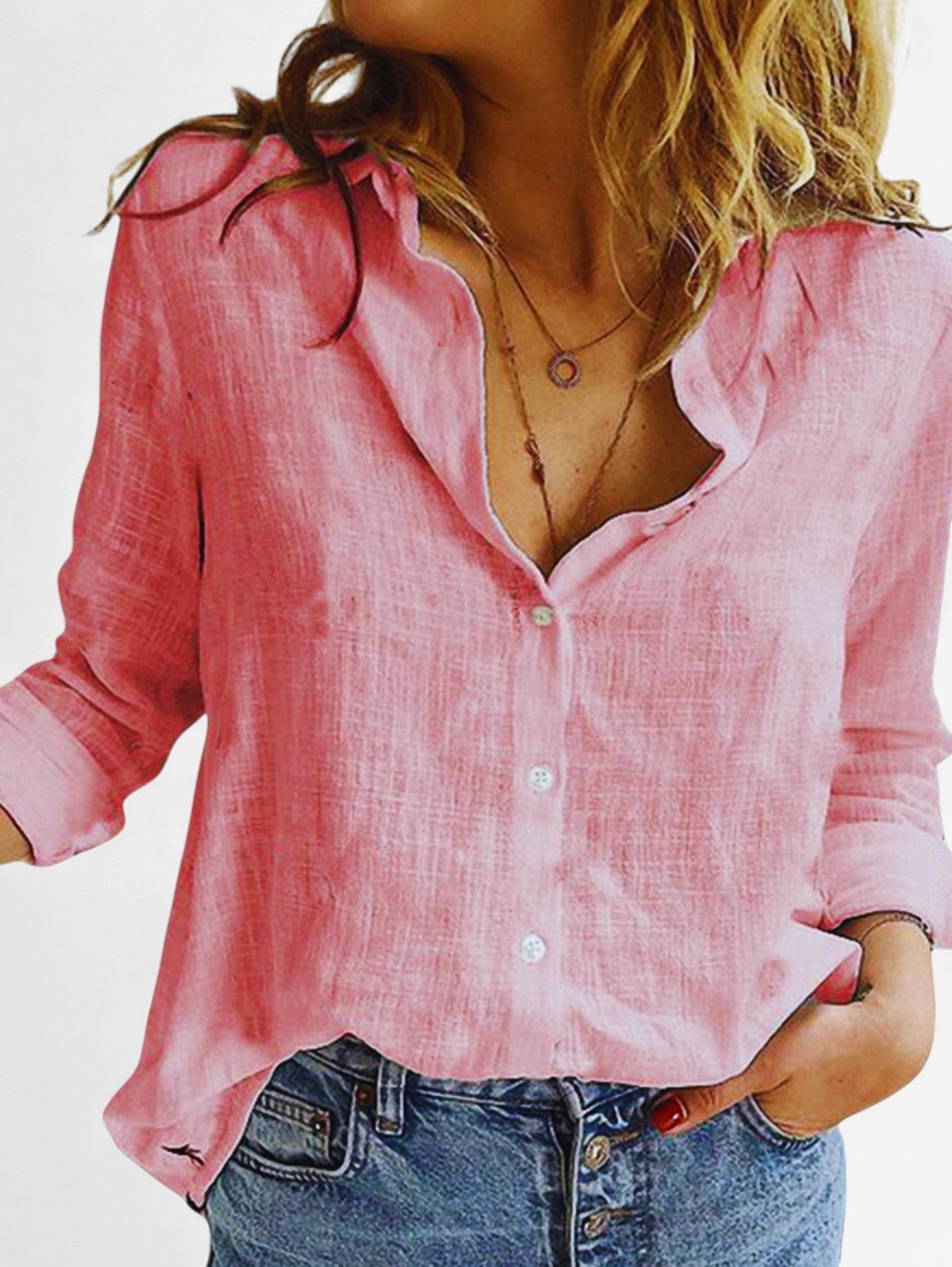 Women's long sleeve button-down collared blouse