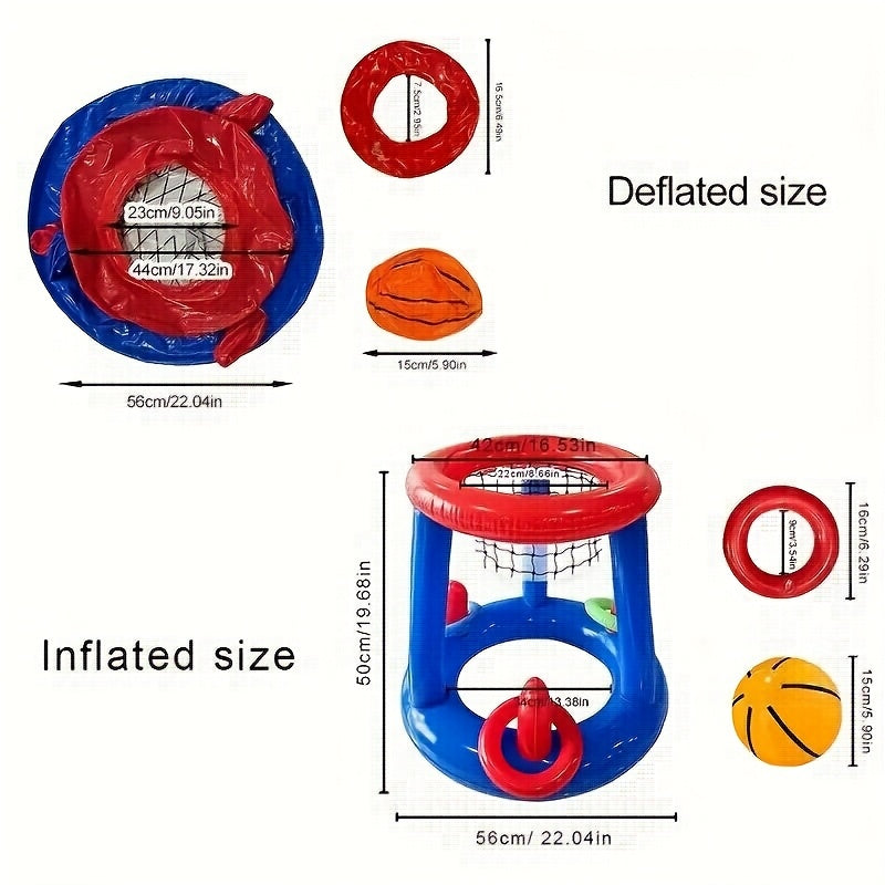 Inflatable floating pool basketball hoop set