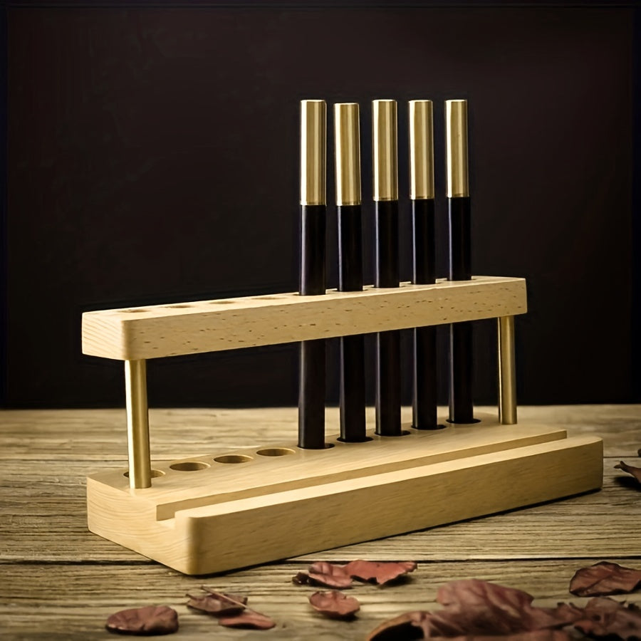 Walnut Desk Organiser – 10-Slot Pen & Phone Holder