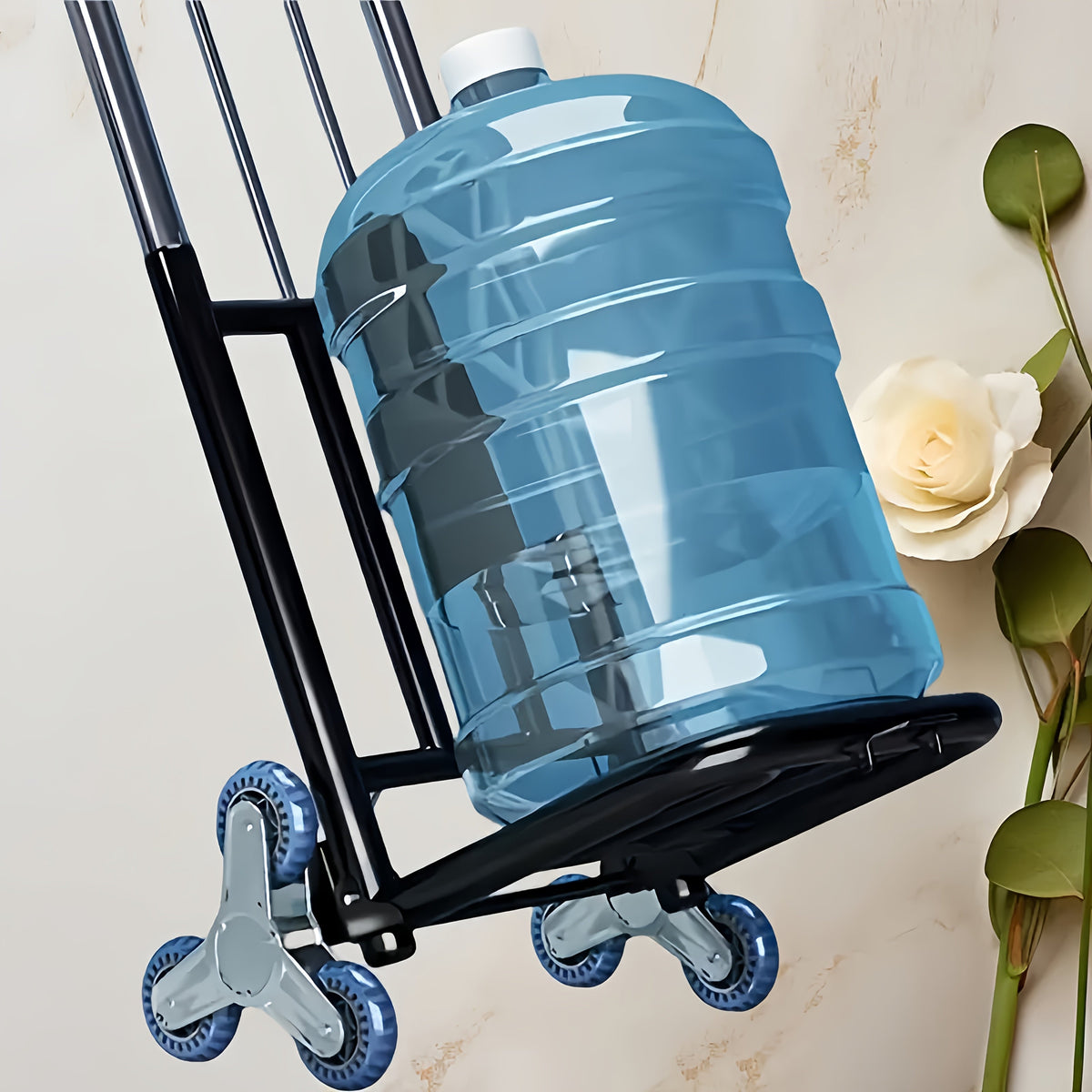 Foldable 3-wheel stair-climbing hand truck trolley