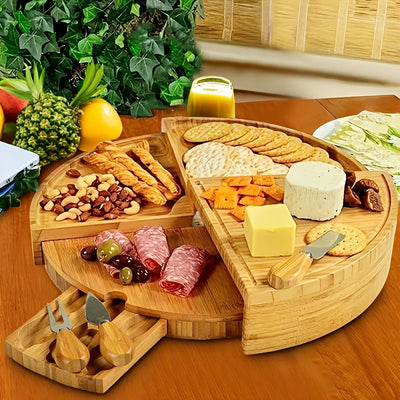 Bamboo Cheese & Snack Board Set – Serving Platter with Knives