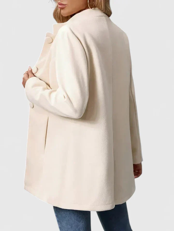 Women's Collarless Jacket – Elegant Button-Front Wool-Blend Jacket