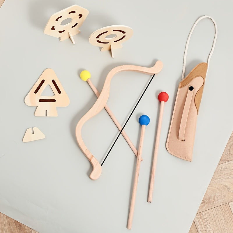 Junior wooden bow and arrow archery set with soft tips