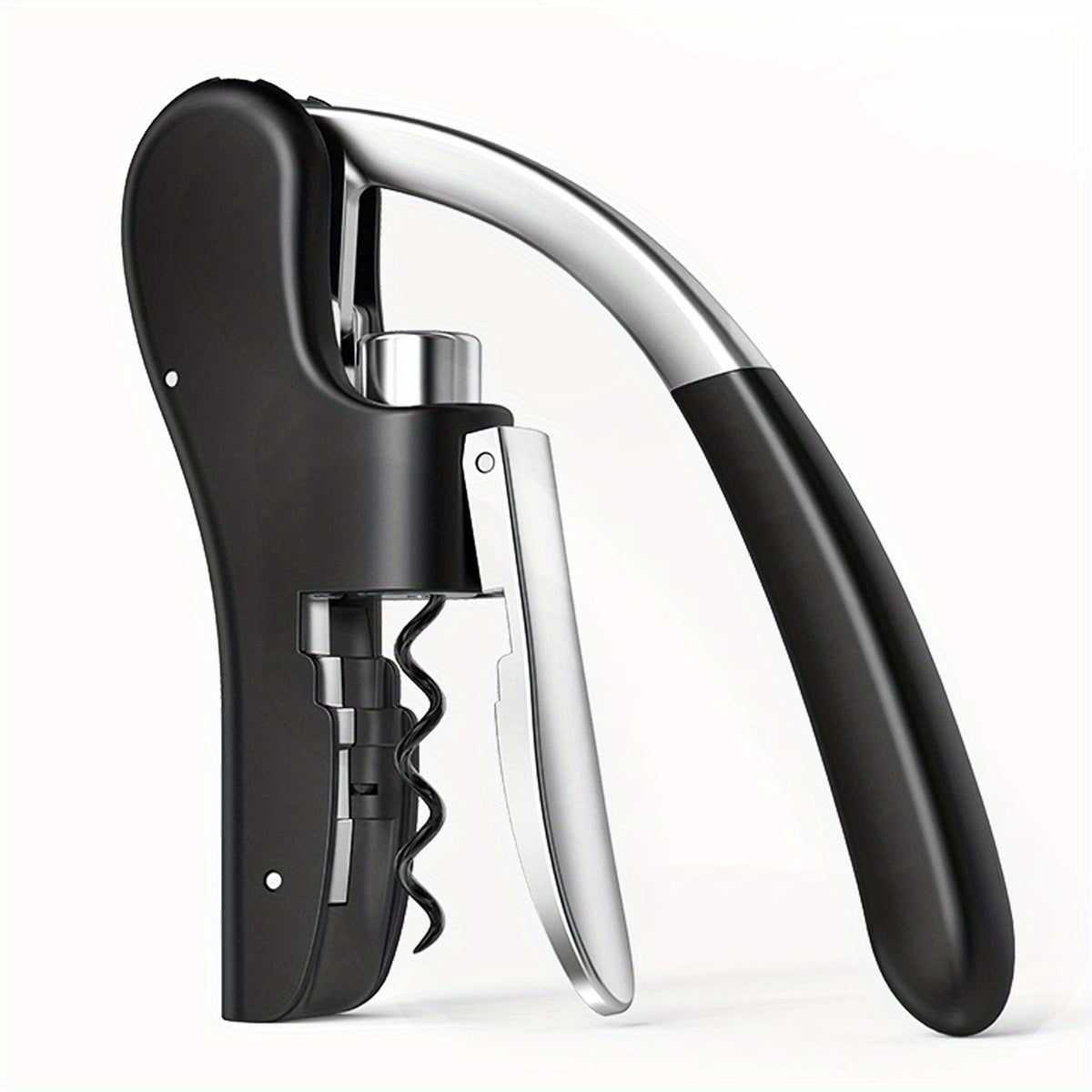 Ergonomic lever corkscrew wine bottle opener