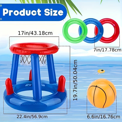 Inflatable floating pool basketball hoop set