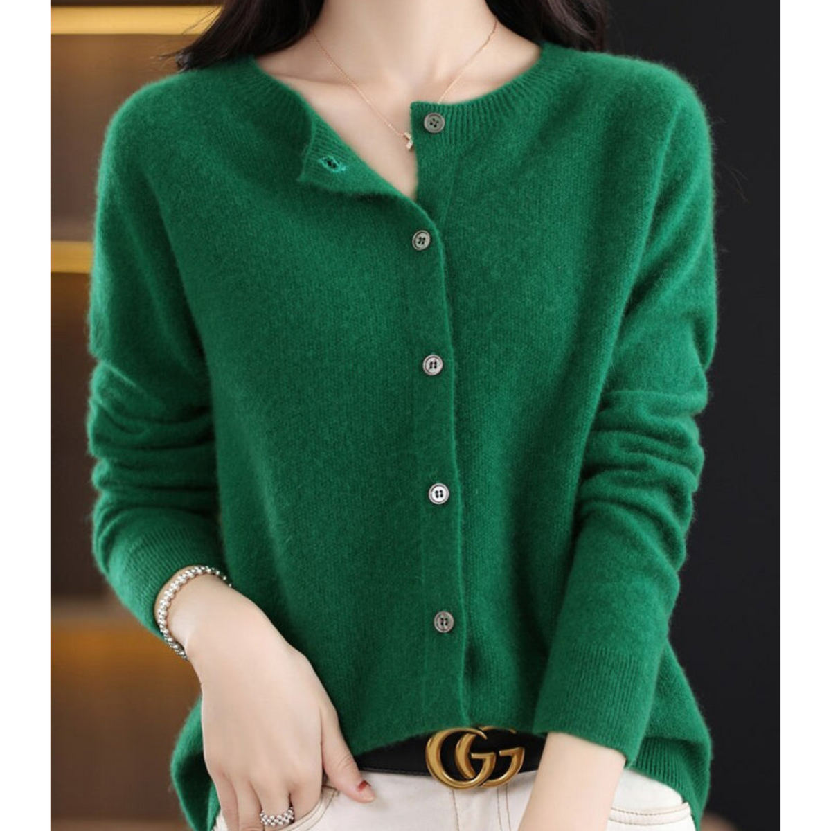 Women's Knit Cardigan – Crew-Neck Button-Front Cardigan
