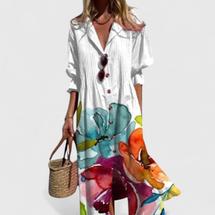 Women's elegant boho printed dress - front