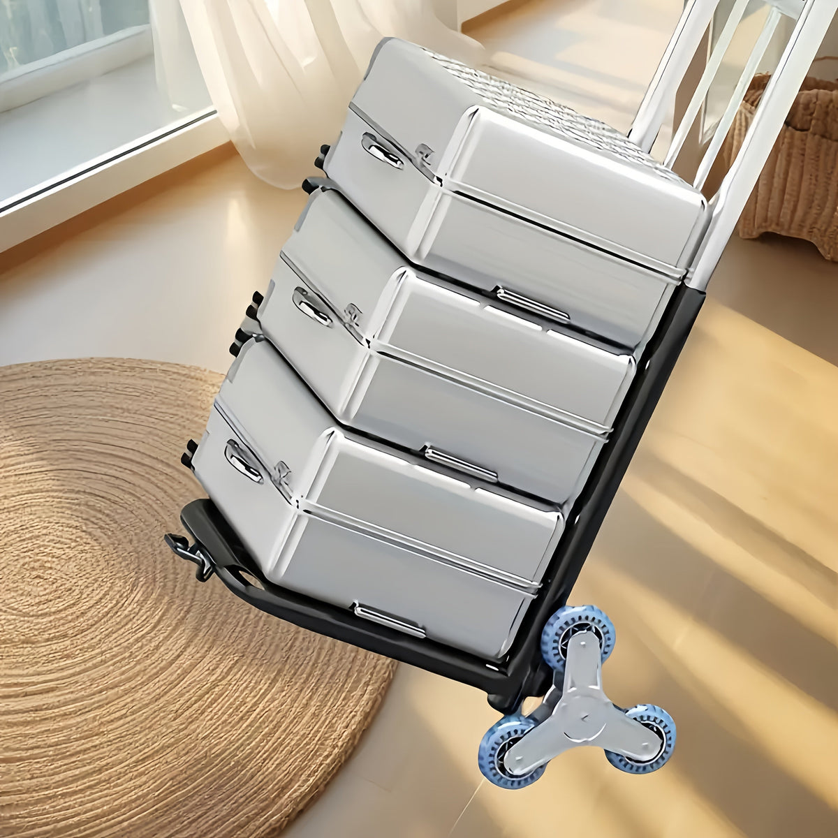 Foldable 3-wheel stair-climbing hand truck trolley