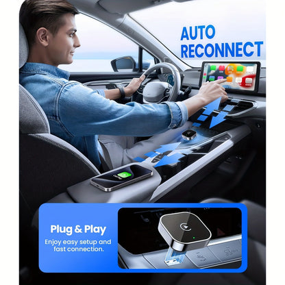 Wireless 2-in-1 CarPlay and Android Auto adapter dongle with USB and USB-C