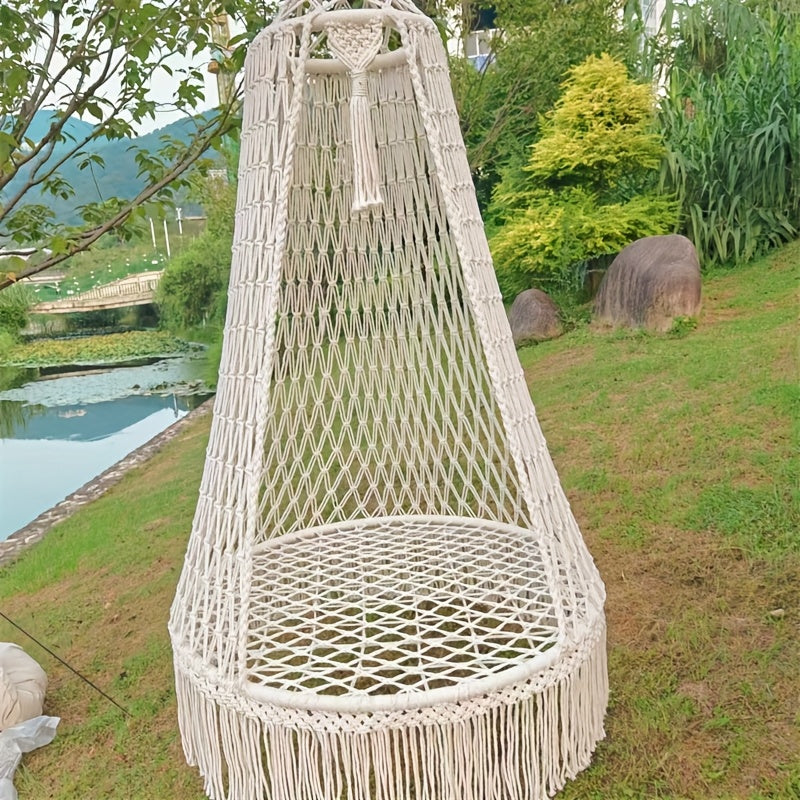 Handwoven Hanging Chair – Boho Cotton Rope Swing Seat