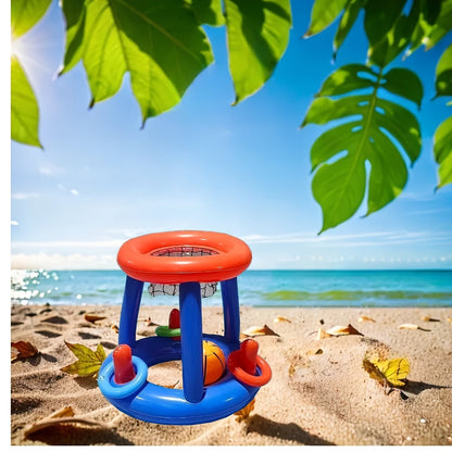 Inflatable floating pool basketball hoop set