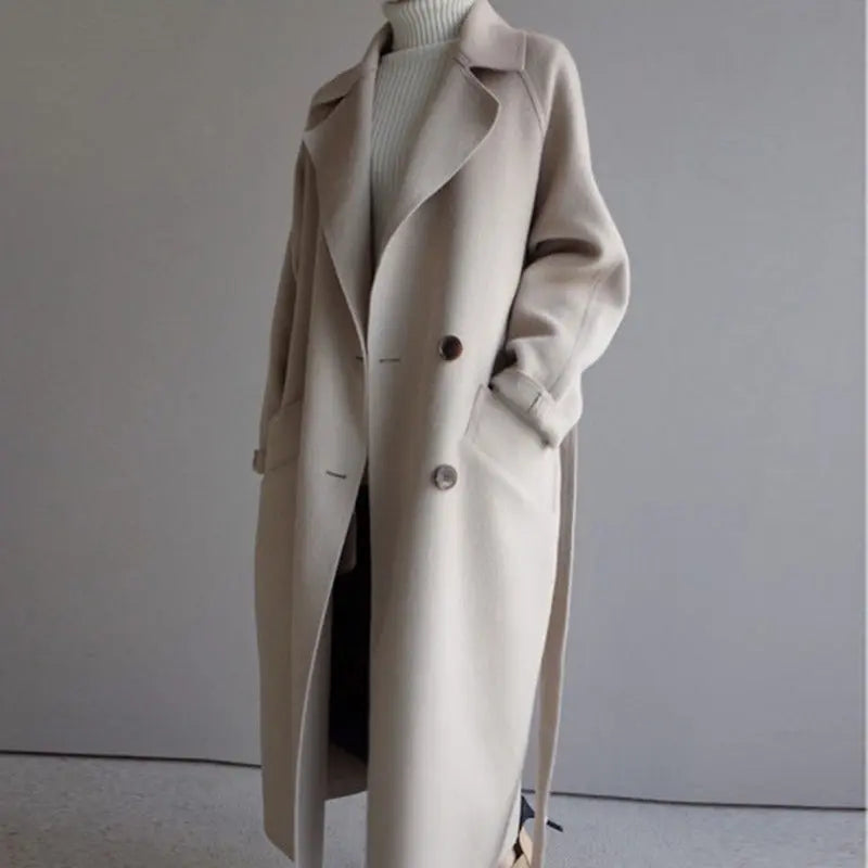 Women's long wool coat - front