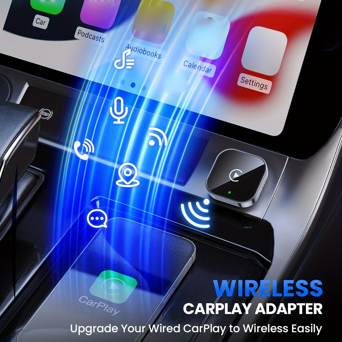 Wireless 2-in-1 CarPlay and Android Auto adapter dongle with USB and USB-C
