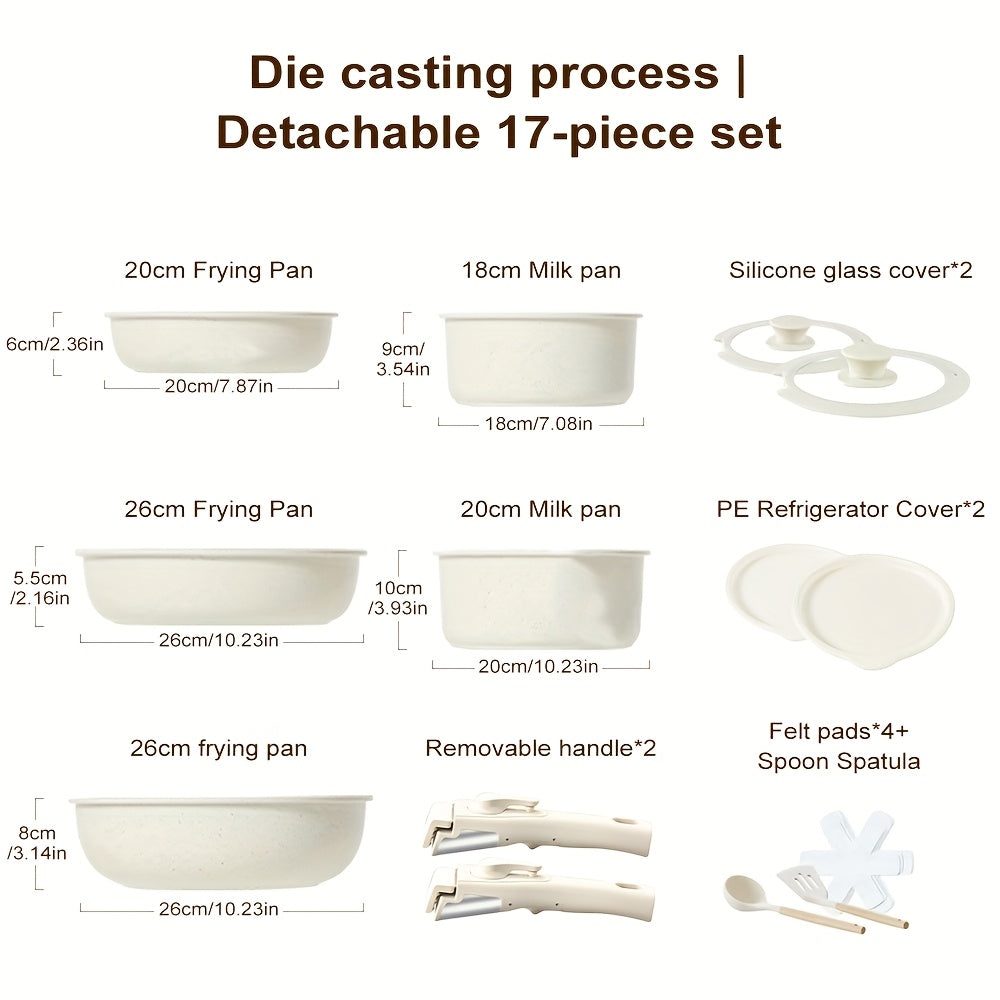 17-piece ceramic non-stick pan set with removable handles