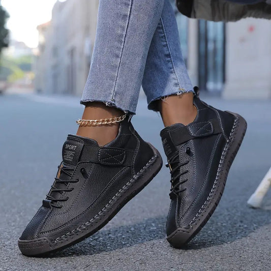 Women's textured lace-up trainers - side